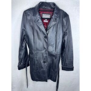 Wilsons Leather Black Trench Coat Women Large Removable Thinsulate Liner Belted